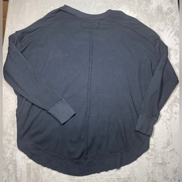 We the Free Owen Thermal Oversized V Neck Patch Elbow Dark Charcoal Grey Top S - Picture 12 of 16
